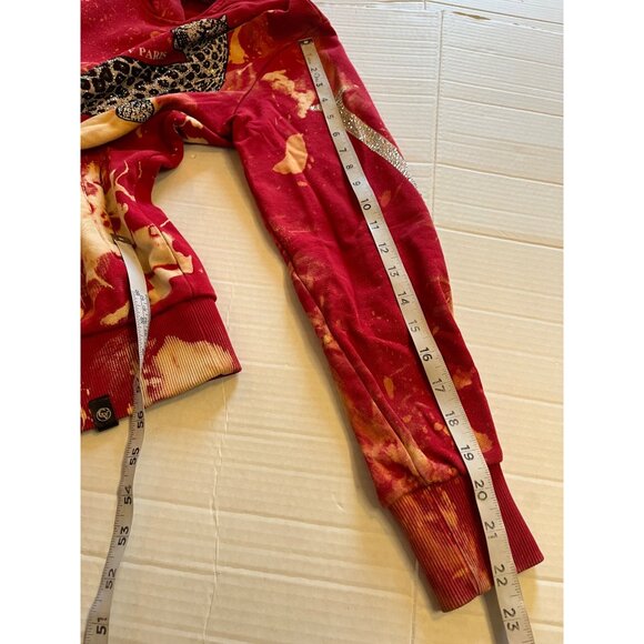 Avenue George V Paris men’s Red bleach art Leopard Hooded Sweatshirt S hoodie - Picture 15 of 16